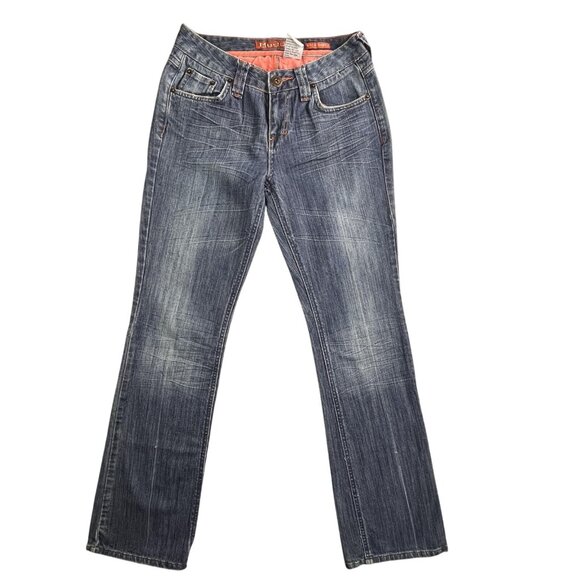 Mudd Jeans Women's 5 Blue Straight Leg Stretch Denim Embroidered Whiskering Y2K - Picture 1 of 15